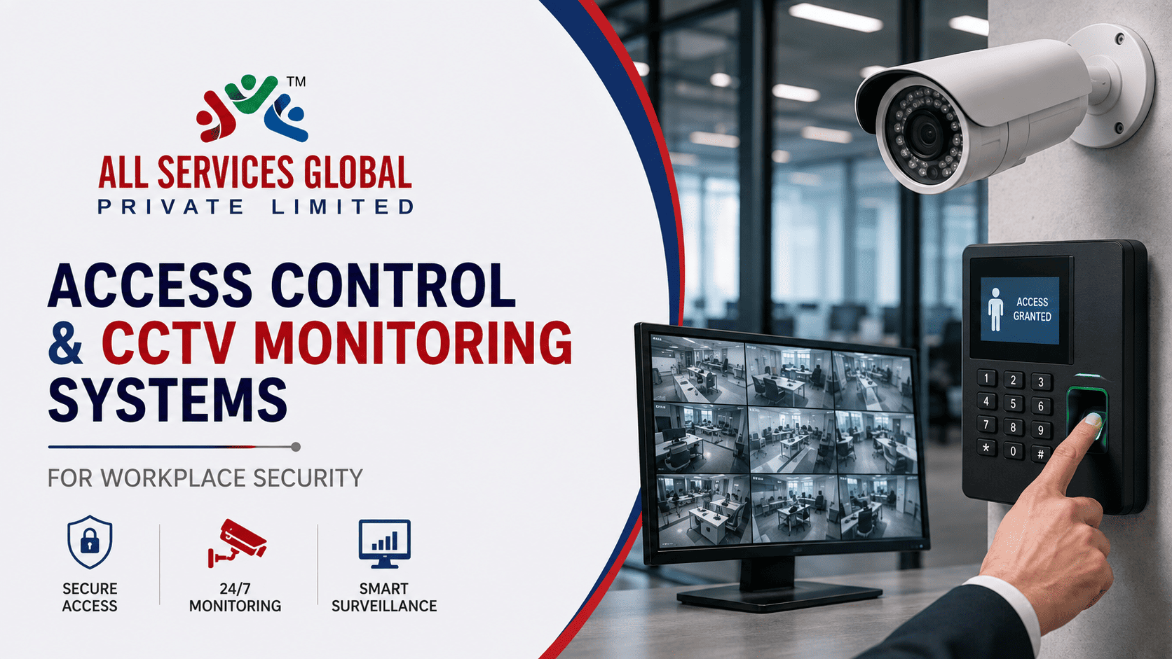 Access Control & CCTV Monitoring Systems for Workplace Security: Smart Security Solutions by All Services Global Pvt. Ltd.